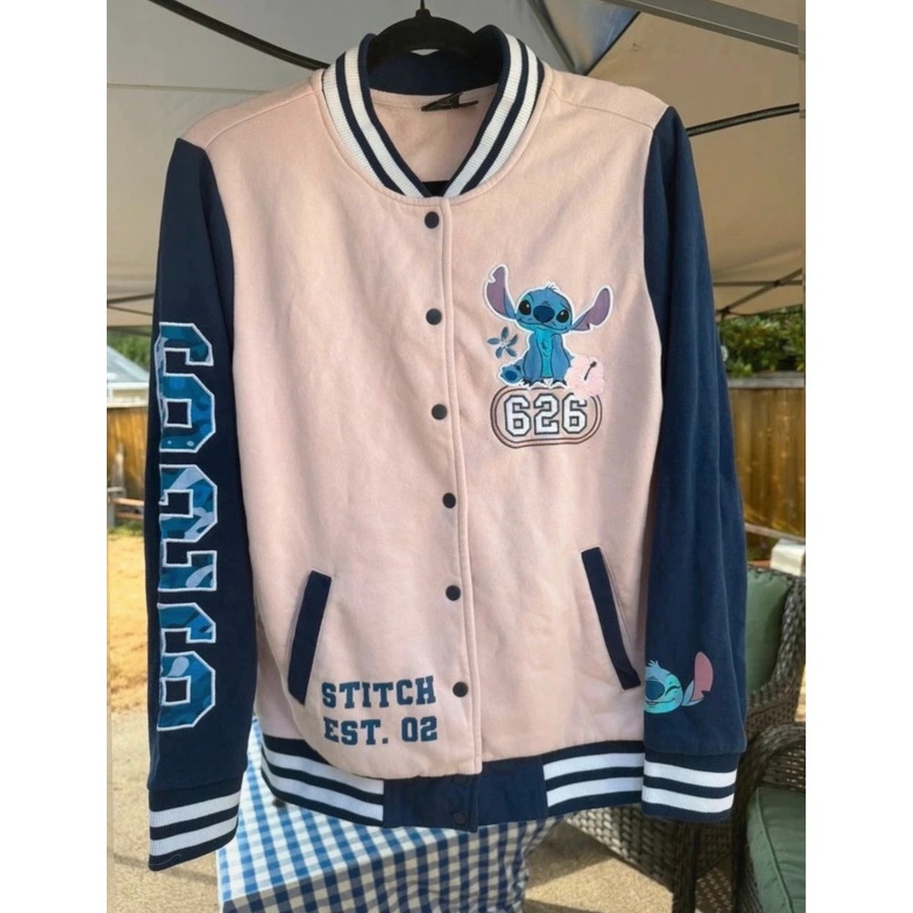 Disney Stitch Lilo & Stitch Pink Navy Varsity Jacket Girls XL 626 Hawaii